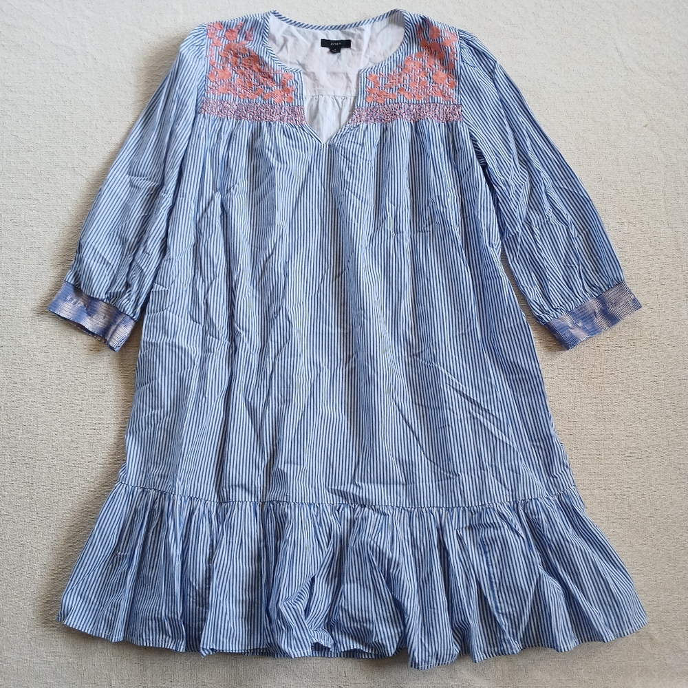 j.crew coastal cottagecore leda embroidered striped ruffle popover dress large